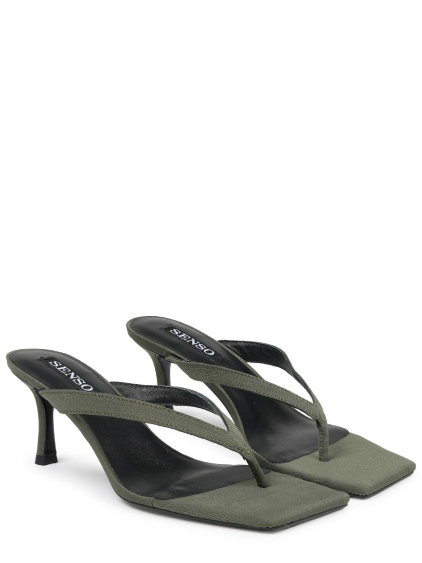 Senso Brown Square-Toe Thong Leather Heels