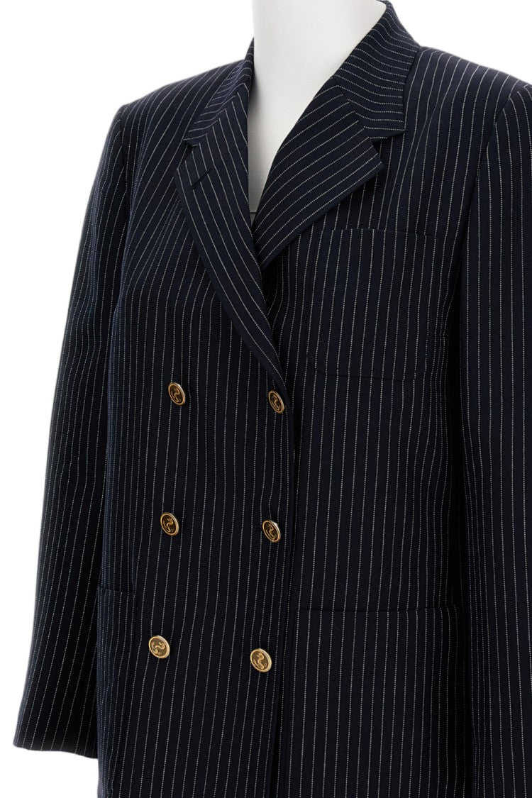 Thom Browne Navy Pinstripe Double-Breasted Jacket With Gold-Tone Buttons