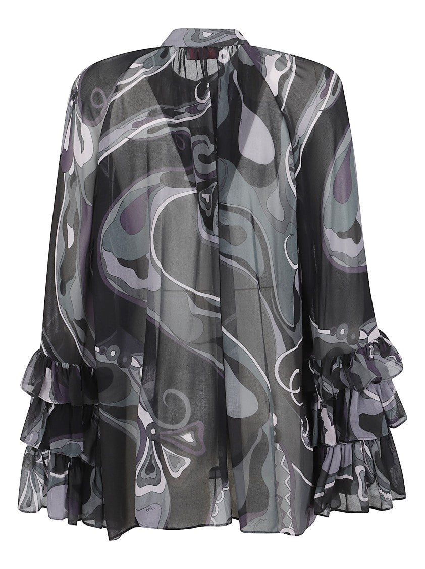 Emilio Pucci Sheer Silk Blouse With Abstract Swirling Pattern