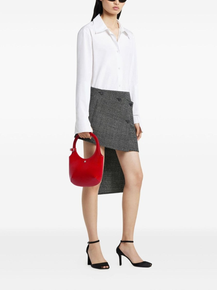 Courrèges Curved Red Handbag In Top Grain Bovine Leather