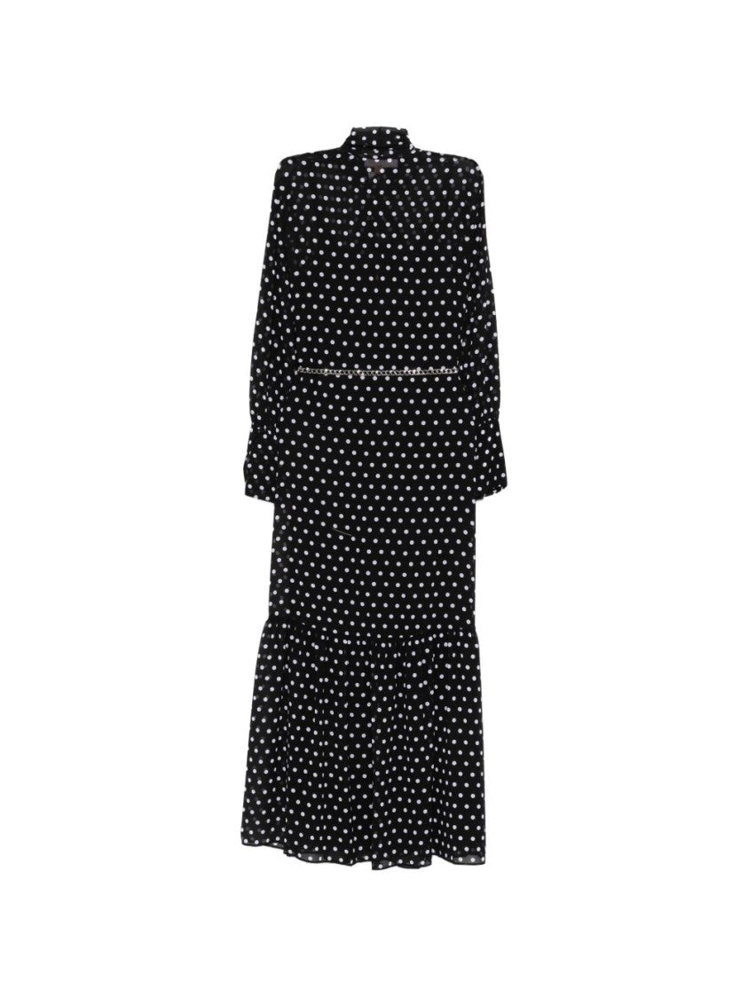 Michael Kors Polka Dot Midi Dress With Tie-Neck Detail