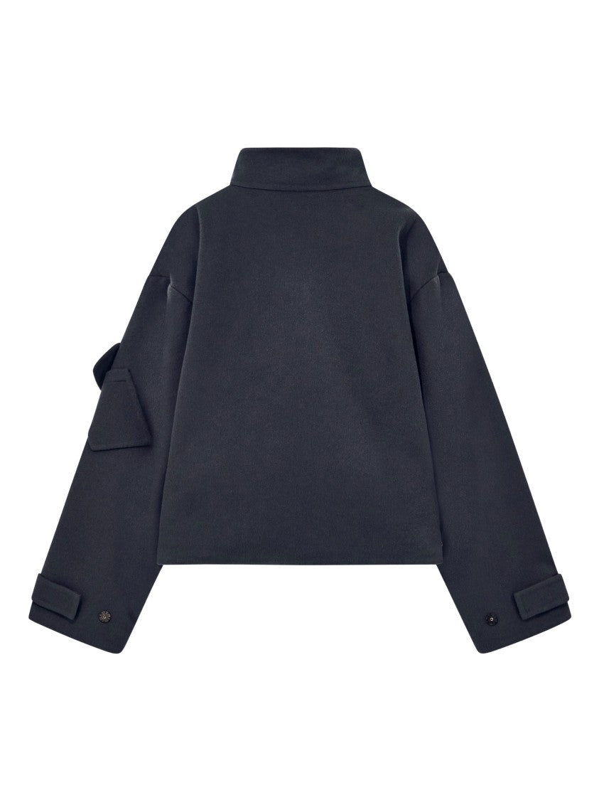 Giorgio Armani Boxy Cropped High-Collar Black Peacoat