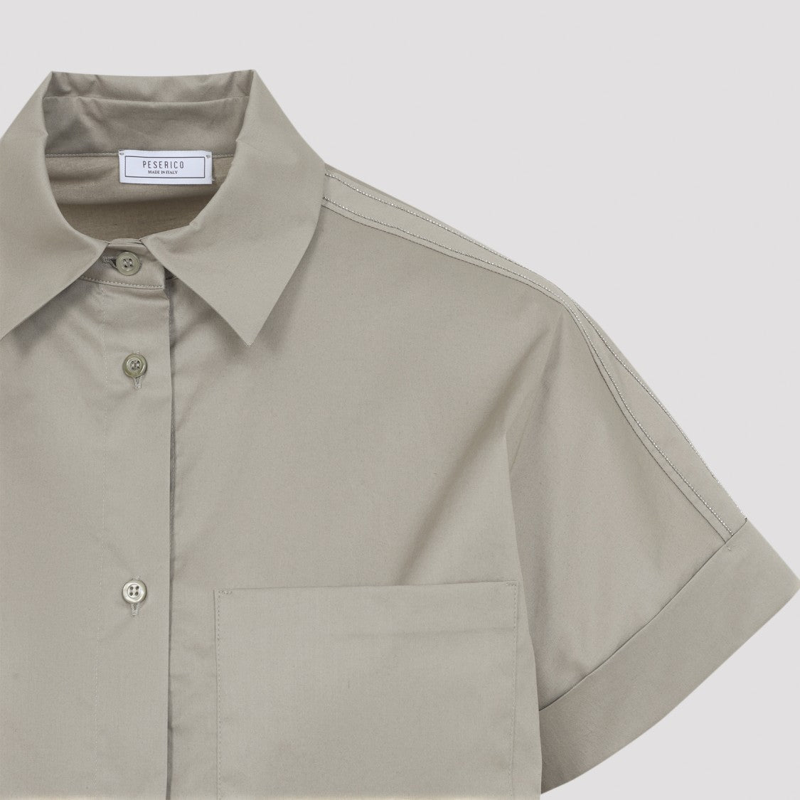 Peserico Relaxed-Fit Green Cotton-Elastane Shirt With Classic Collar