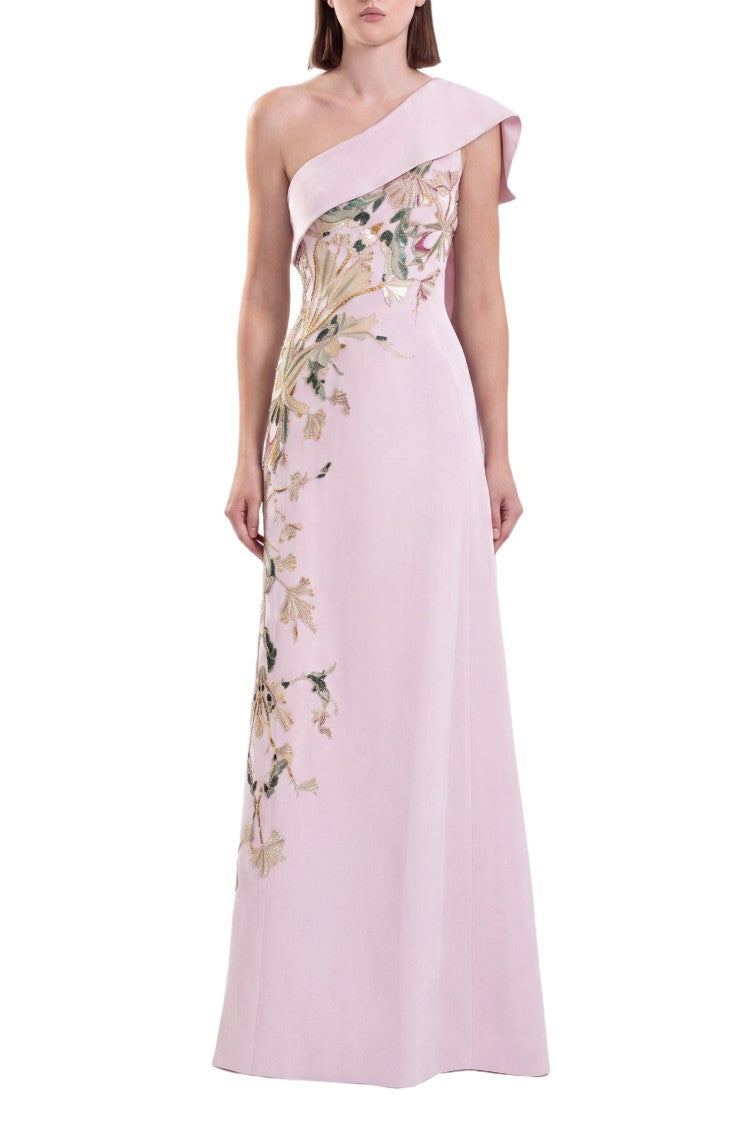 Saiid Kobeisy One Shoulder Embroidered Crepe Dress
