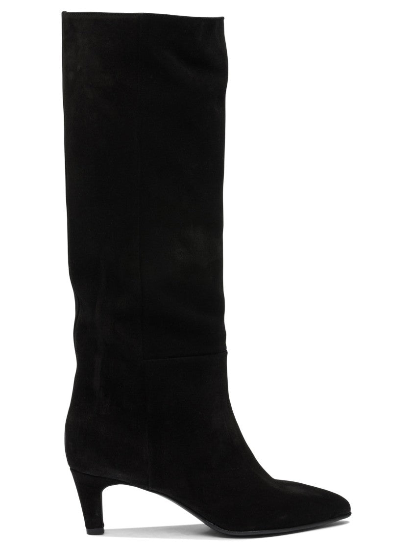 Strategia Pointed Toe Black Knee-High Boots