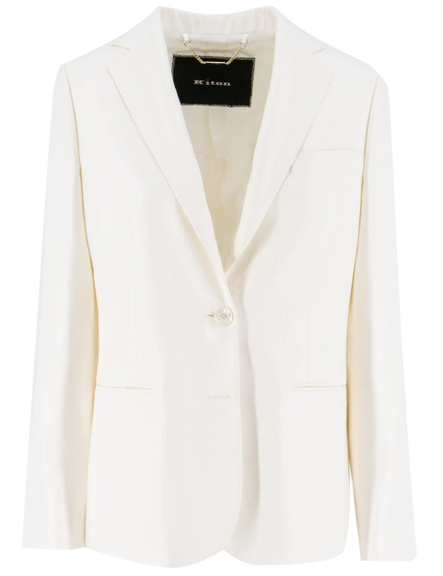 Kiton White Single-Breasted Jacket With Notched Lapels