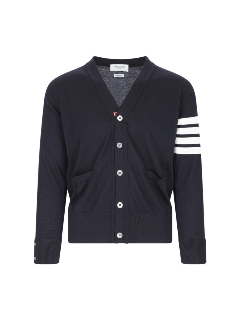 Thom Browne Navy V-Neck Striped Cotton Cardigan