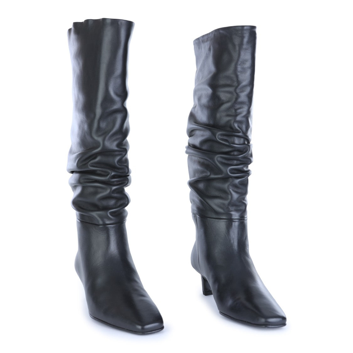 Alohas Black Pointed Toe Wide-Leg Ruffled Boots