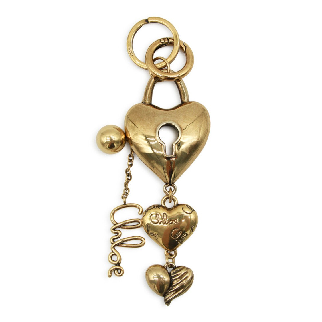 Chloé Gold Metal Key Ring With Heart-Shaped Pendants