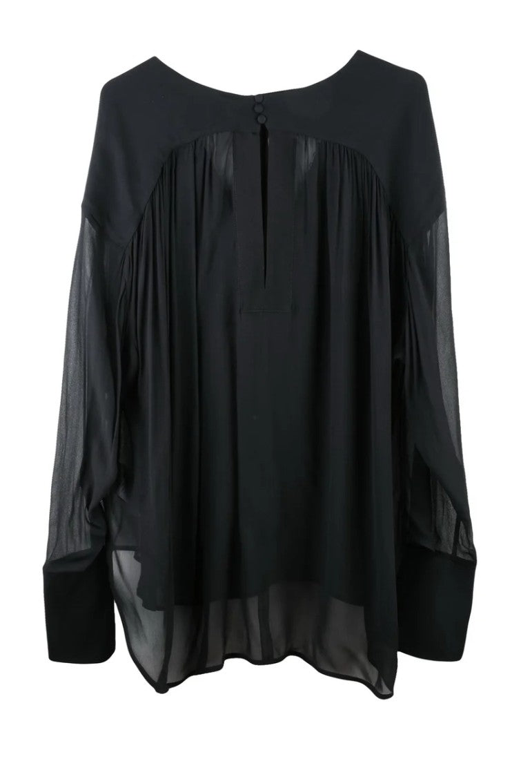 Dondup Chiffon Blouse Shirt Sleeves - Black