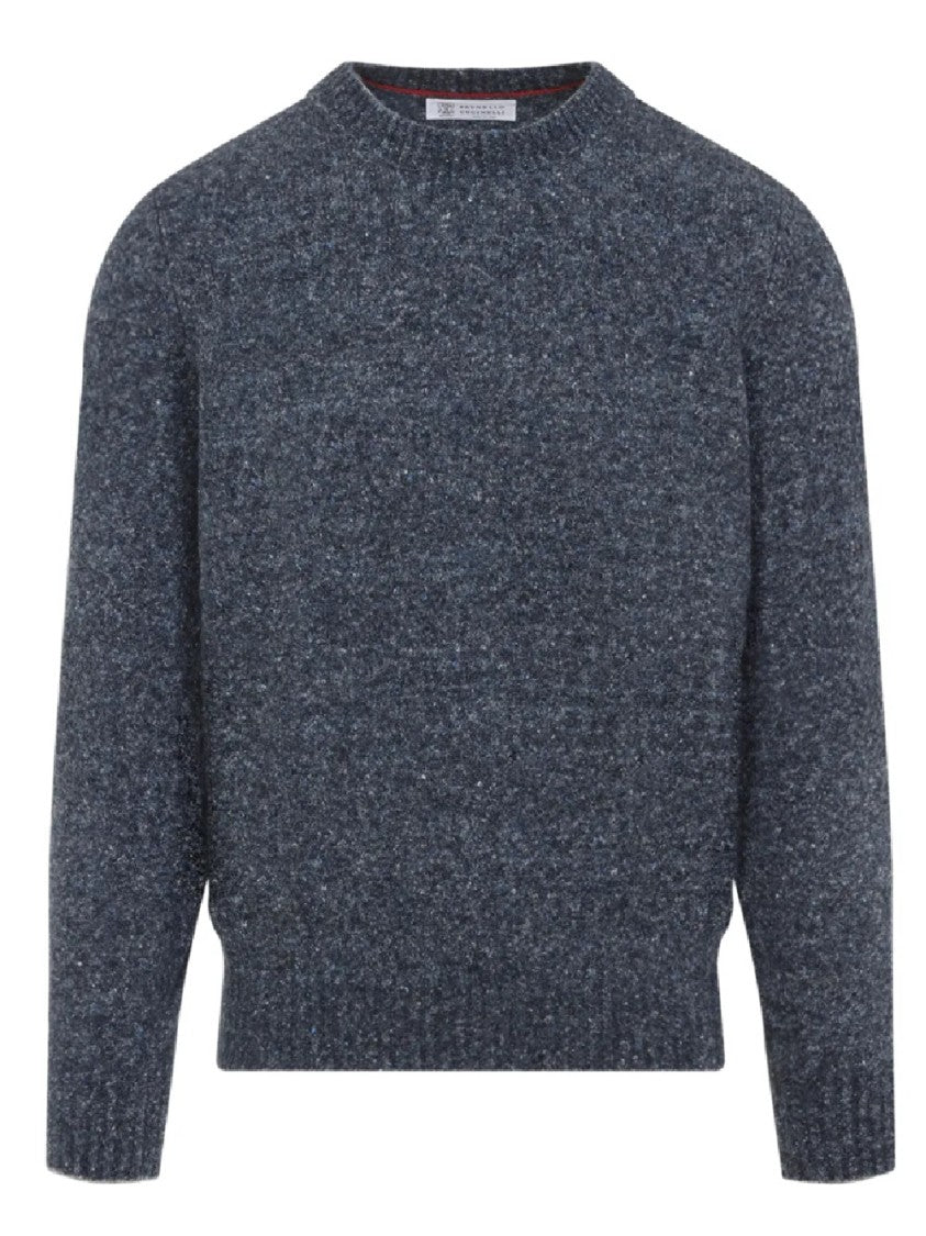 Brunello Cucinelli Textured Deep Blue-Grey Knit Sweater