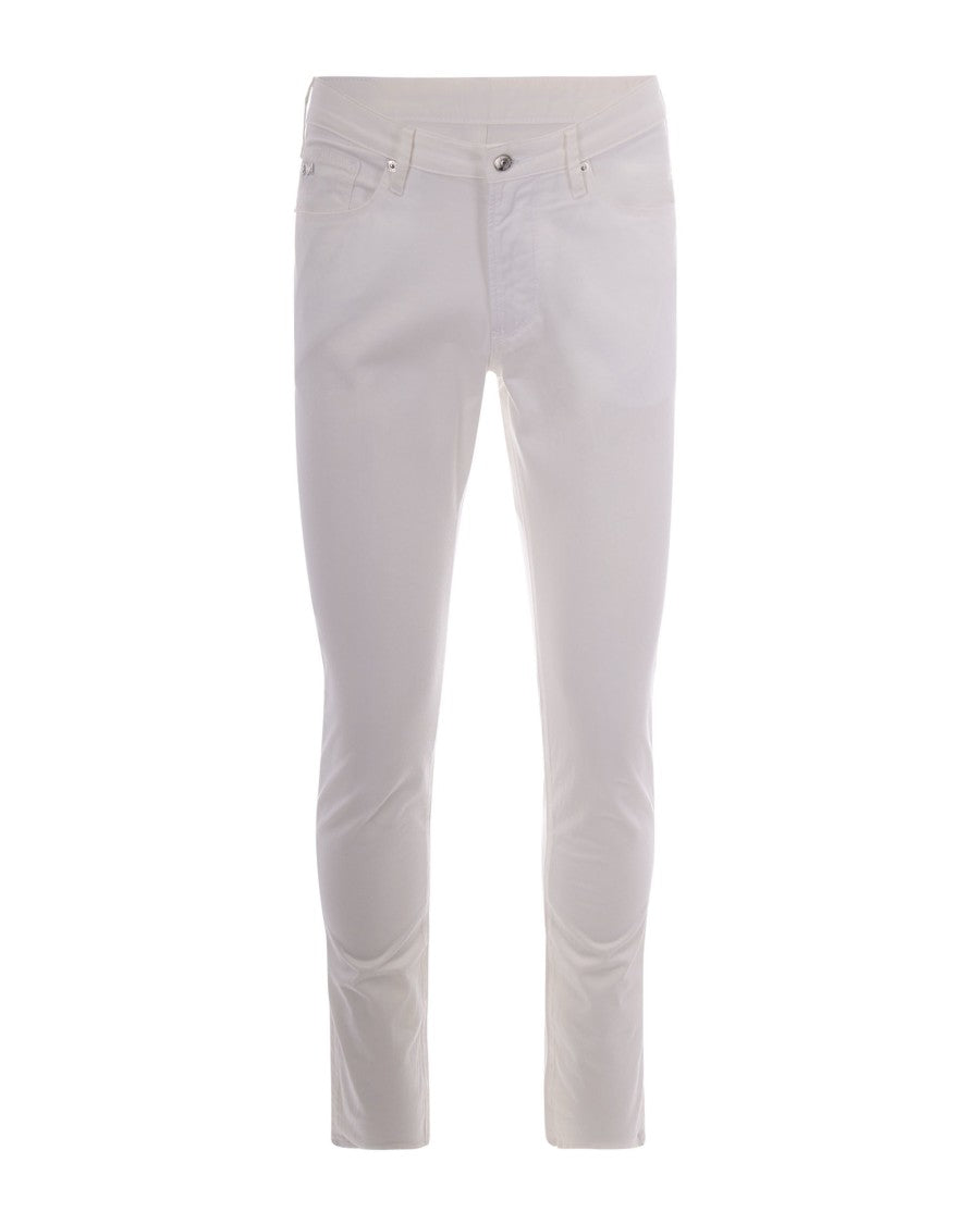 Emporio Armani Snow White Slim Fit Five-Pocket Pants With Leather Details