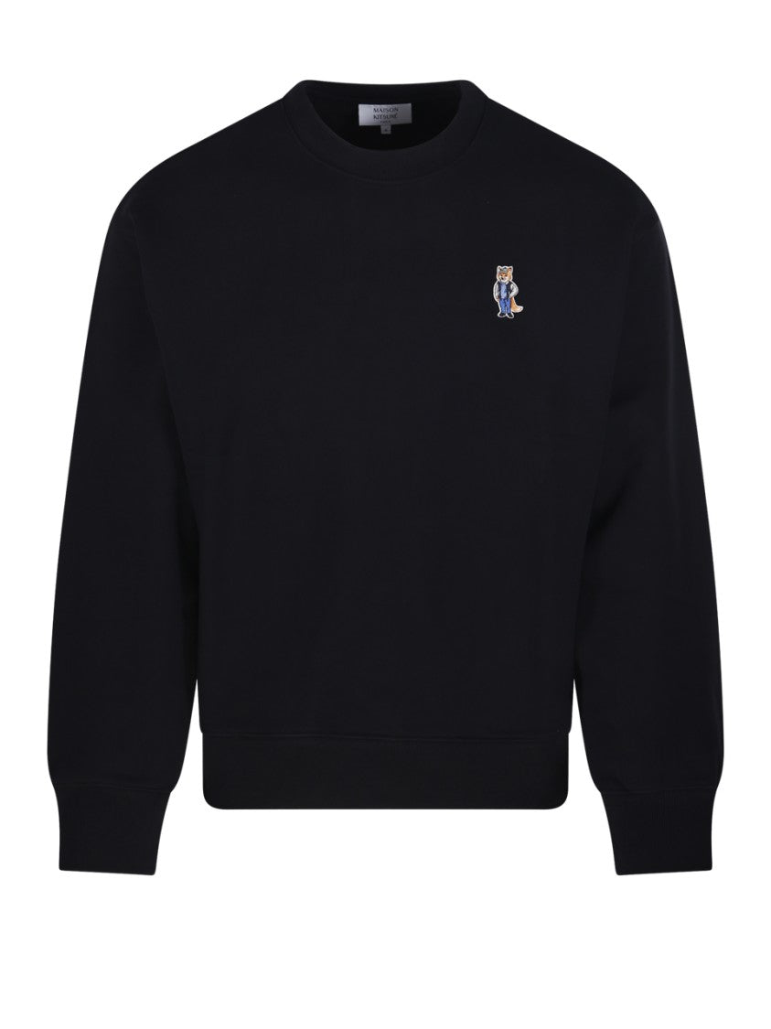 Maison Kitsuné Black Cotton Sweatshirt With Playful Fox Embroidery