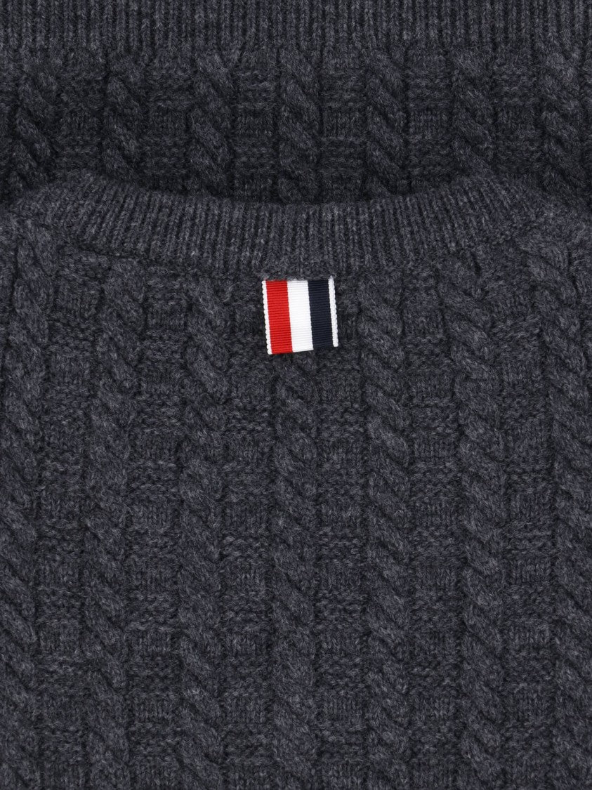 Thom Browne Dark Grey Cable-Knit Anchor Motif Cropped Sweater