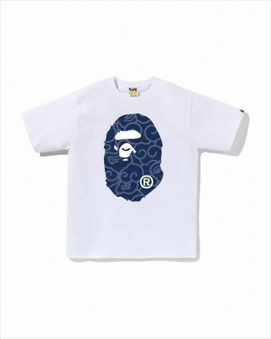 Bape Short-Sleeve White T-Shirt With Navy Blue Graphic