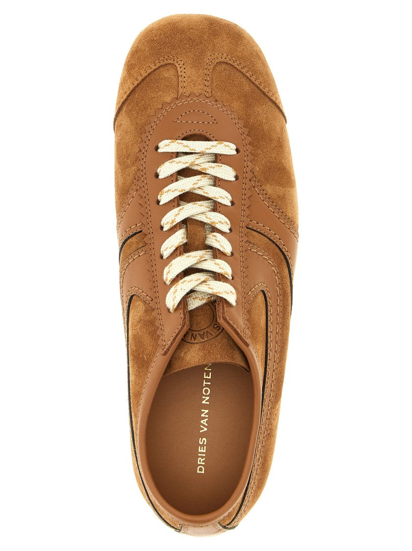 Dries Van Noten Suede Sneakers With Leather Overlays And Scalloped Design