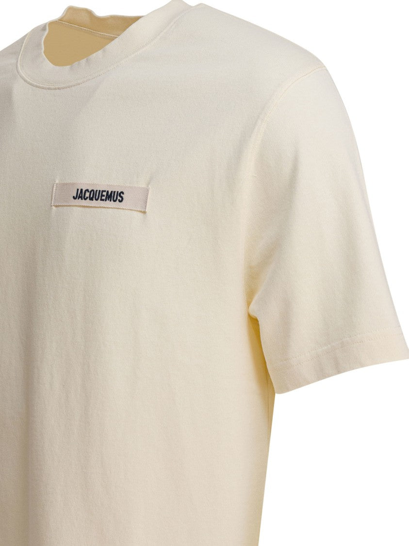 Jacquemus Beige T-Shirt With Grosgrain Logo Detail