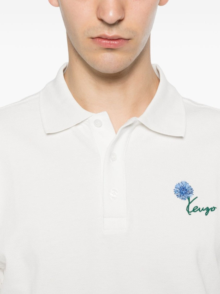 Kenzo Off-White Cotton Piqué Floral Polo