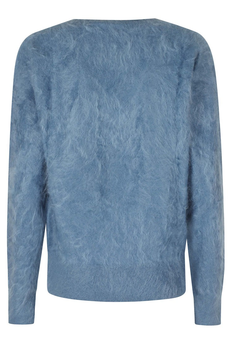 Seventy Light Blue V-Neck Cashmere Sweater With Ribbed Detailing