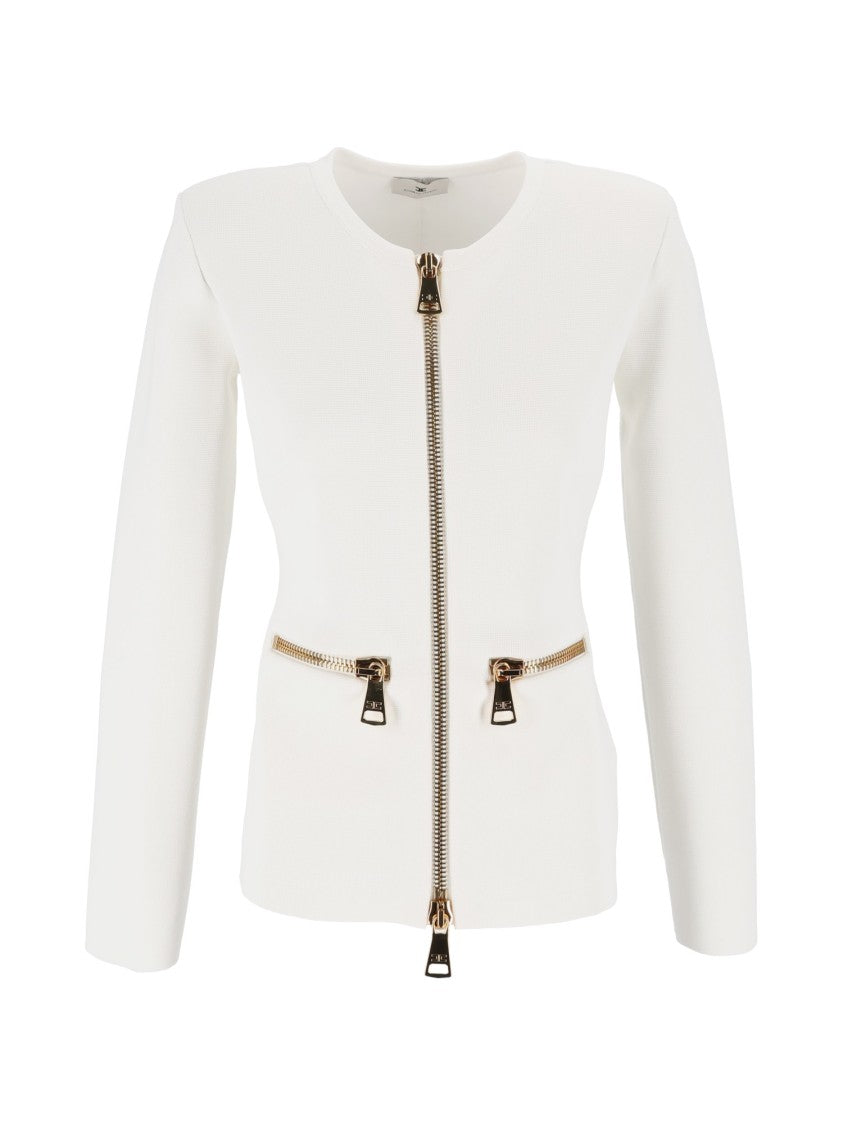 Elisabetta Franchi White Gold Hardware Structured Jacket