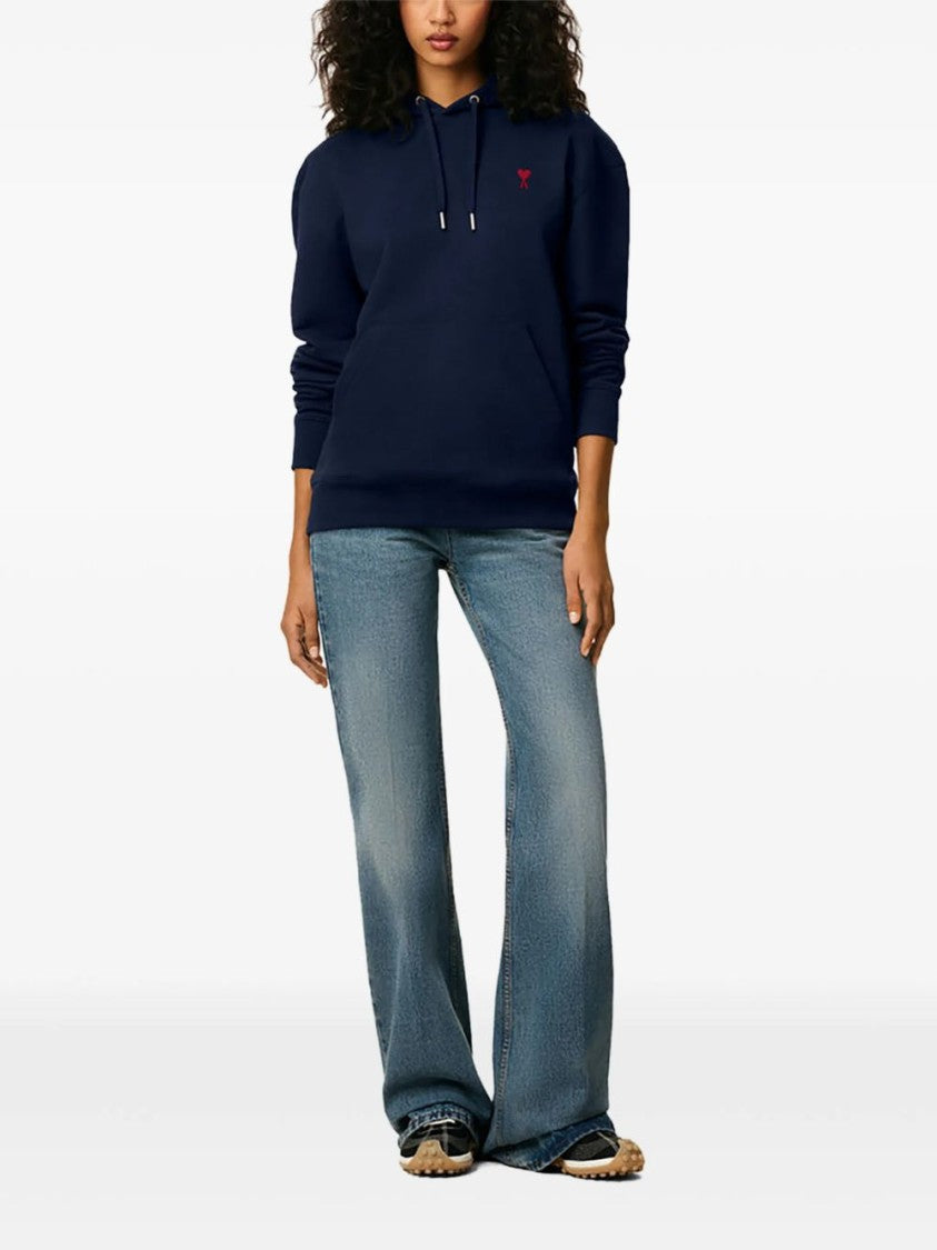 Ami Paris Classic Pullover Hoodie With Adjustable Drawstring