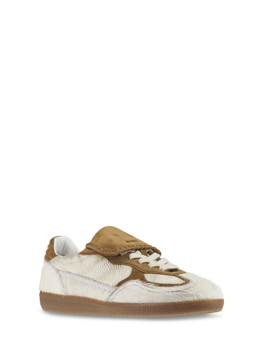 Alohas Tan Leather Sneakers With Textured Fur Accents