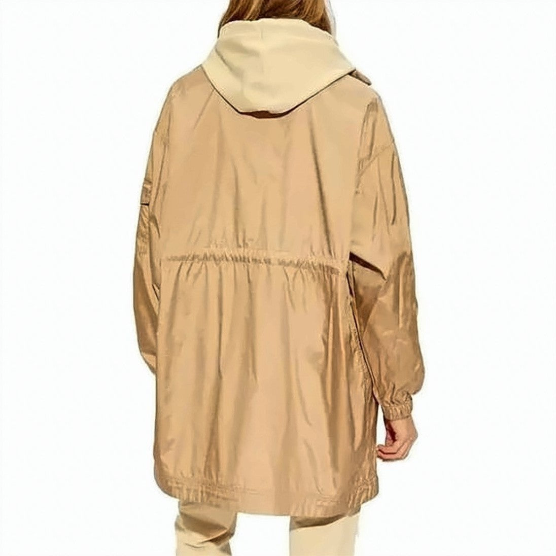 Moncler Long Brown Polyamide Jacket With Adjustable Drawstrings