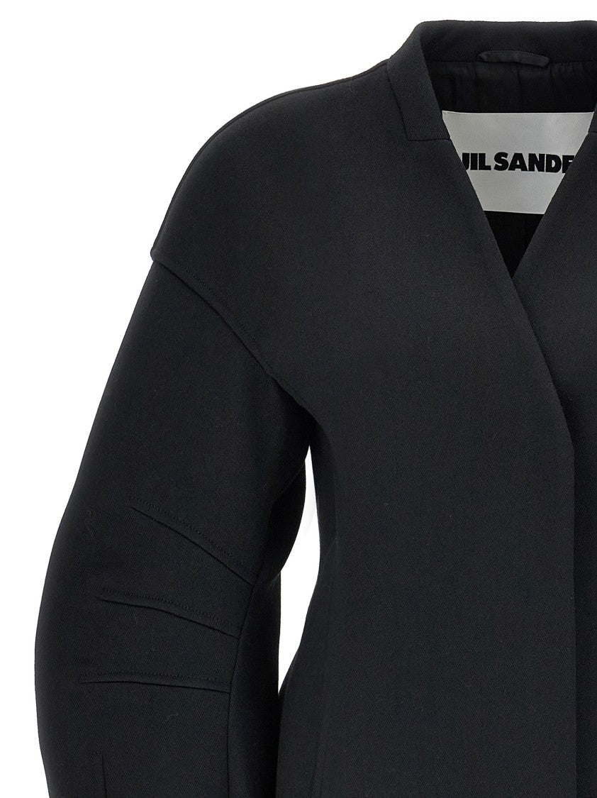 Jil Sander Structured Black Wool Blazer With Unique Lacing Detail