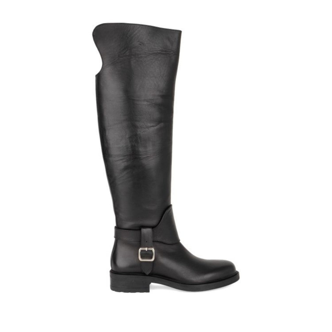 Sergio Moretti Black Ankle Strap Minimalist Knee-Height Leather Boots