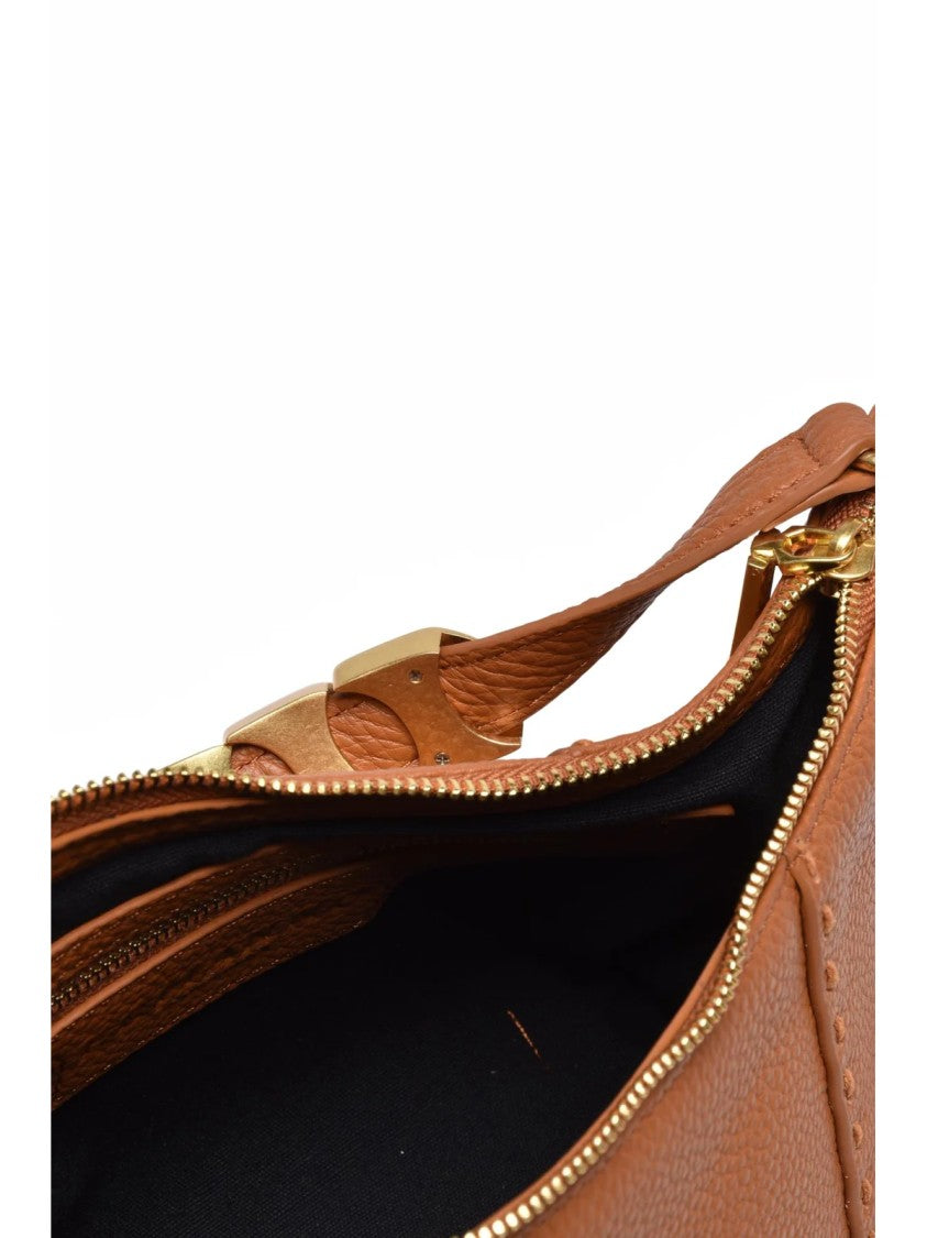 Ermanno Firenze Arabella Shoulder Bag In Textured Cognac Leather With Gold Accents