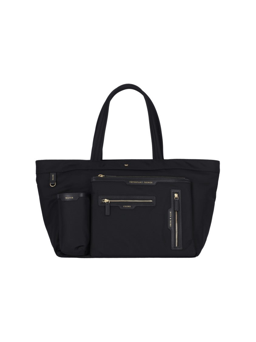 Anya Hindmarch Black Multi-Pocket Nylon Zip Tote Bag
