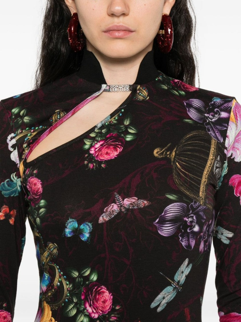 Versace Jeans Couture Fitted Mini Dress With High Neckline