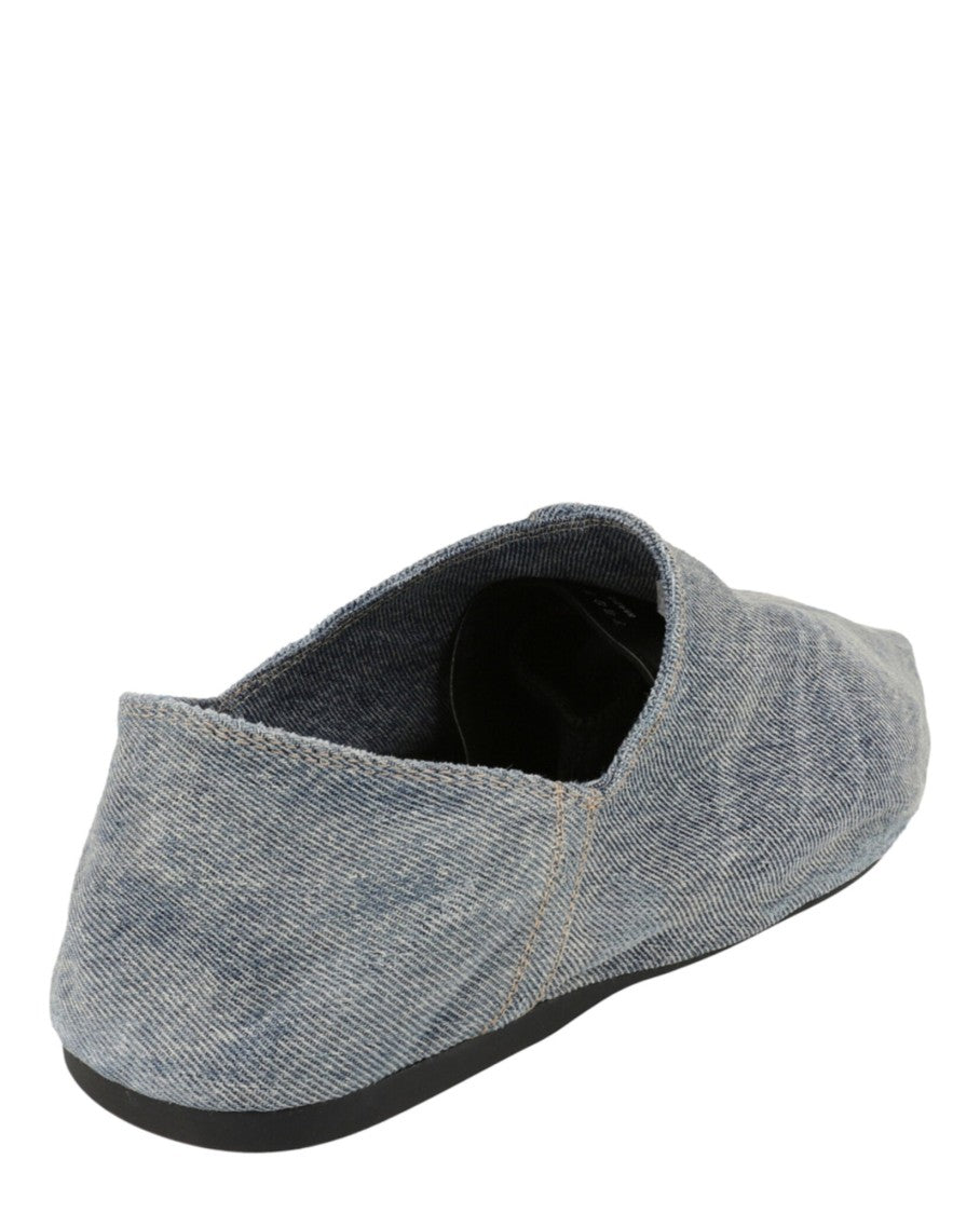 Balenciaga Pointed Toe Denim Mules With Collapsible Back