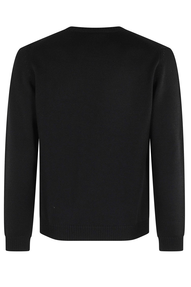Roberto Collina Black Crew-Neck Ribbed Merino Wool Sweater