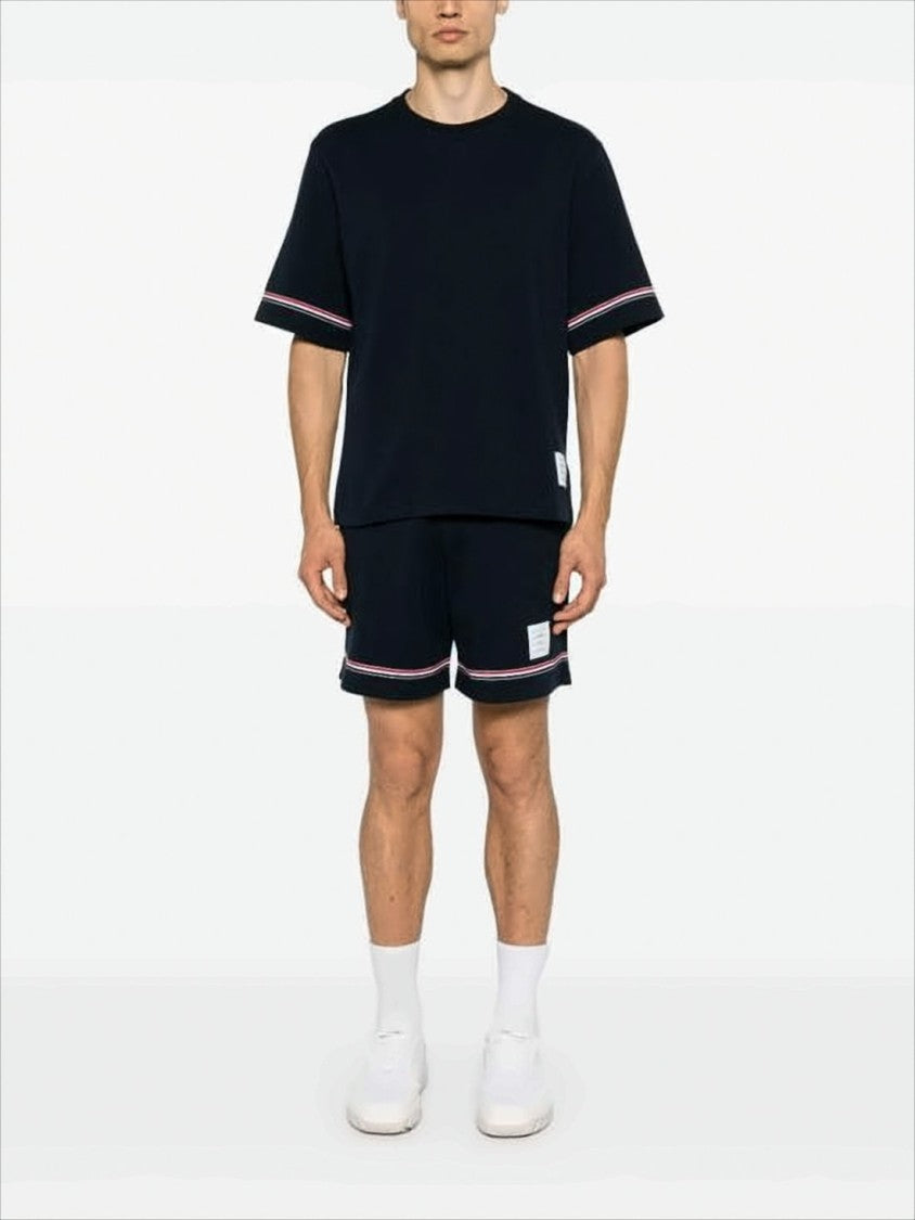 Thom Browne Relaxed Fit Short-Sleeve T-Shirt With Tricolor Accent And Patch