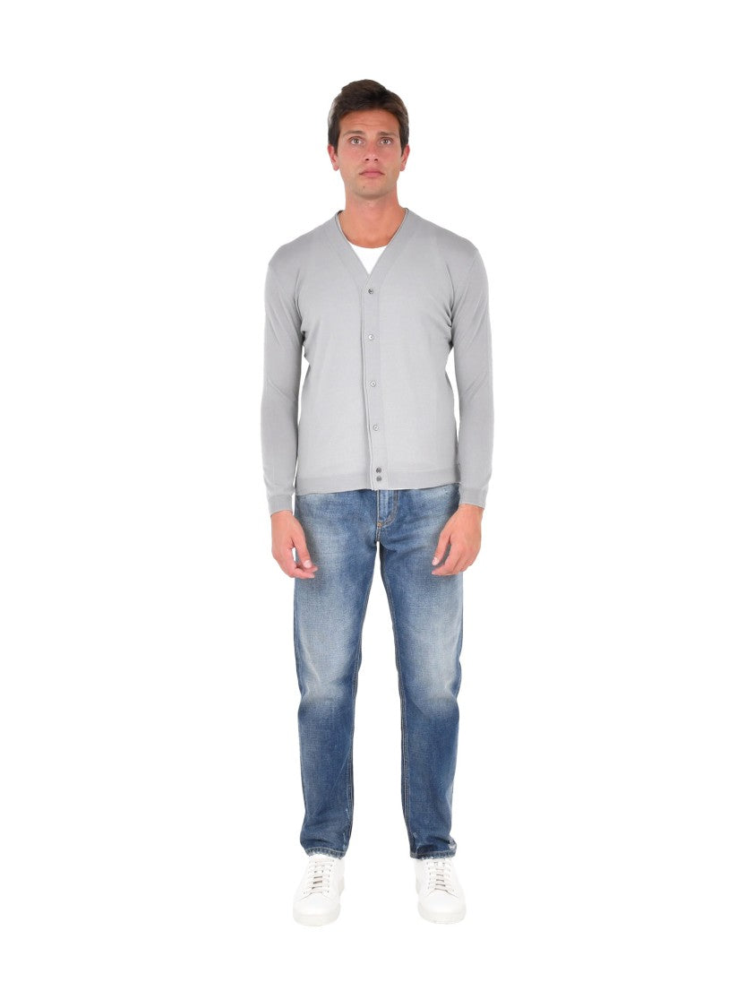 Low Brand Double-Collar Light Gray Cardigan In Extra-Fine Merino Wool