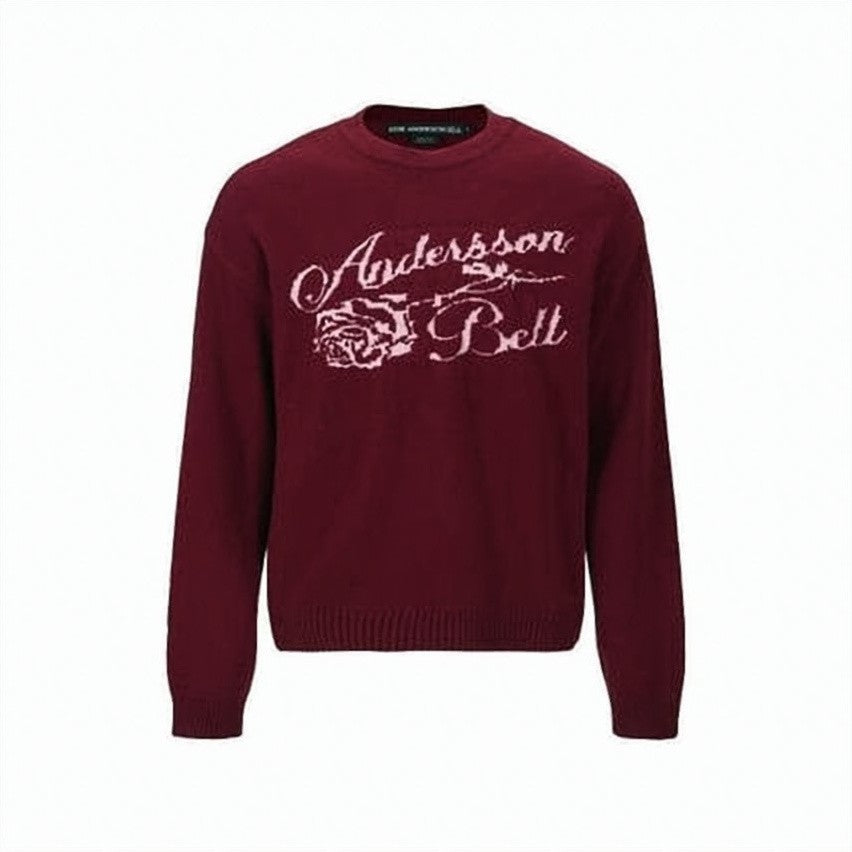 Andersson Bell Burgundy Knit Sweater With Contrasting Floral Logo