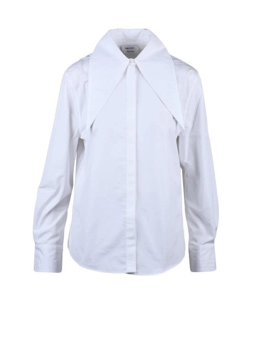 Alexander Mcqueen Crisp White Oversized Pointed Collar Cotton Shirt