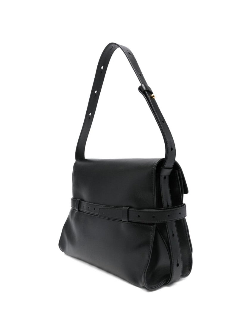 Moschino Black Rectangular Gold Buckle Silk Bag