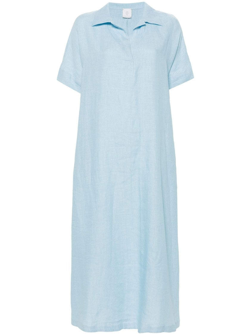 Eleventy Fluid Maxi Dress With Side Slits And Short Sleeves