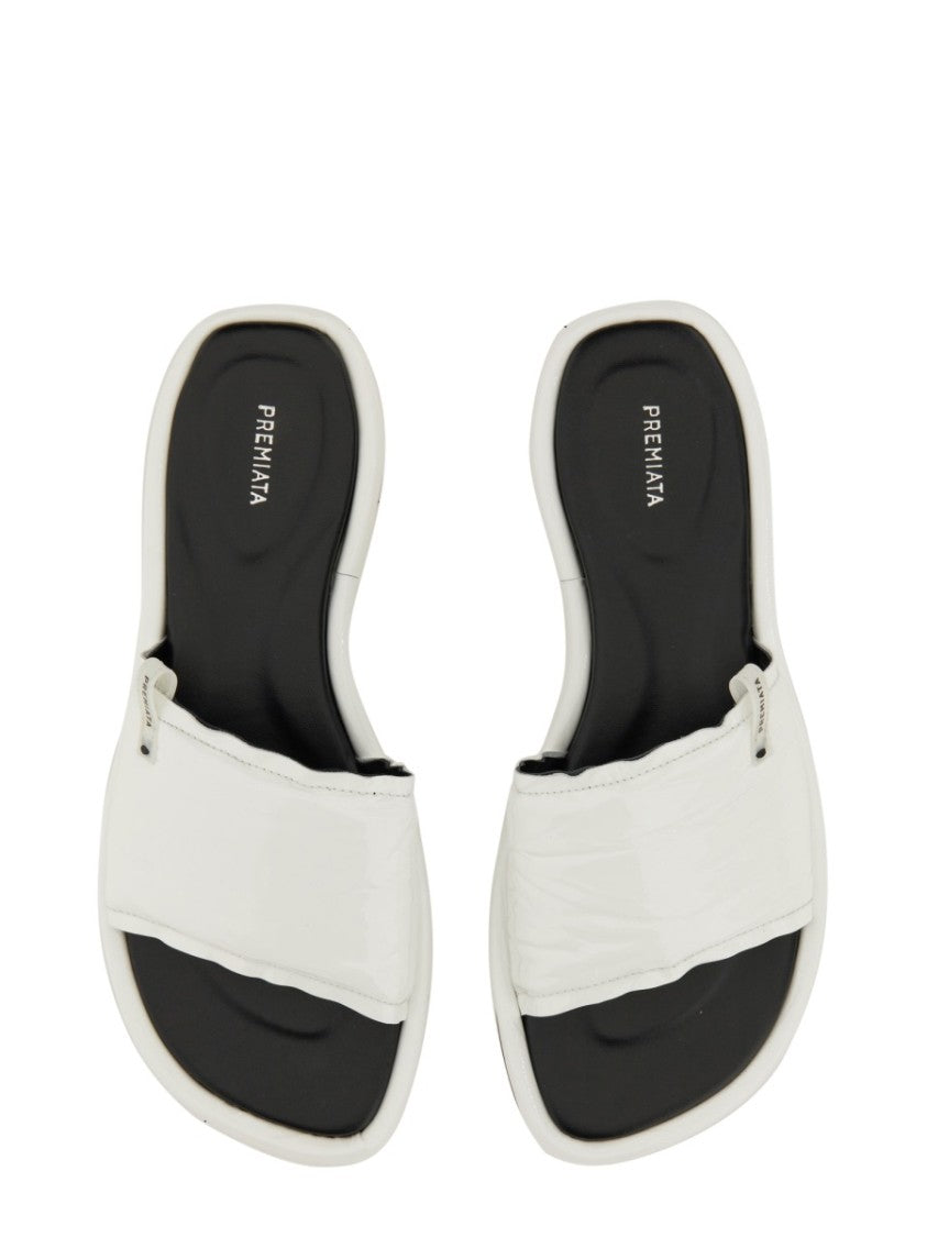Premiata White Slide Sandal With Lamb Leather Upper