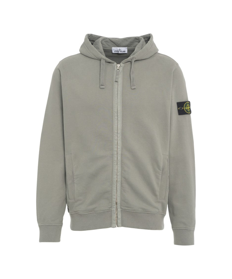 Stone Island Zip-Up Hoodie With Embroidered Logo Patch