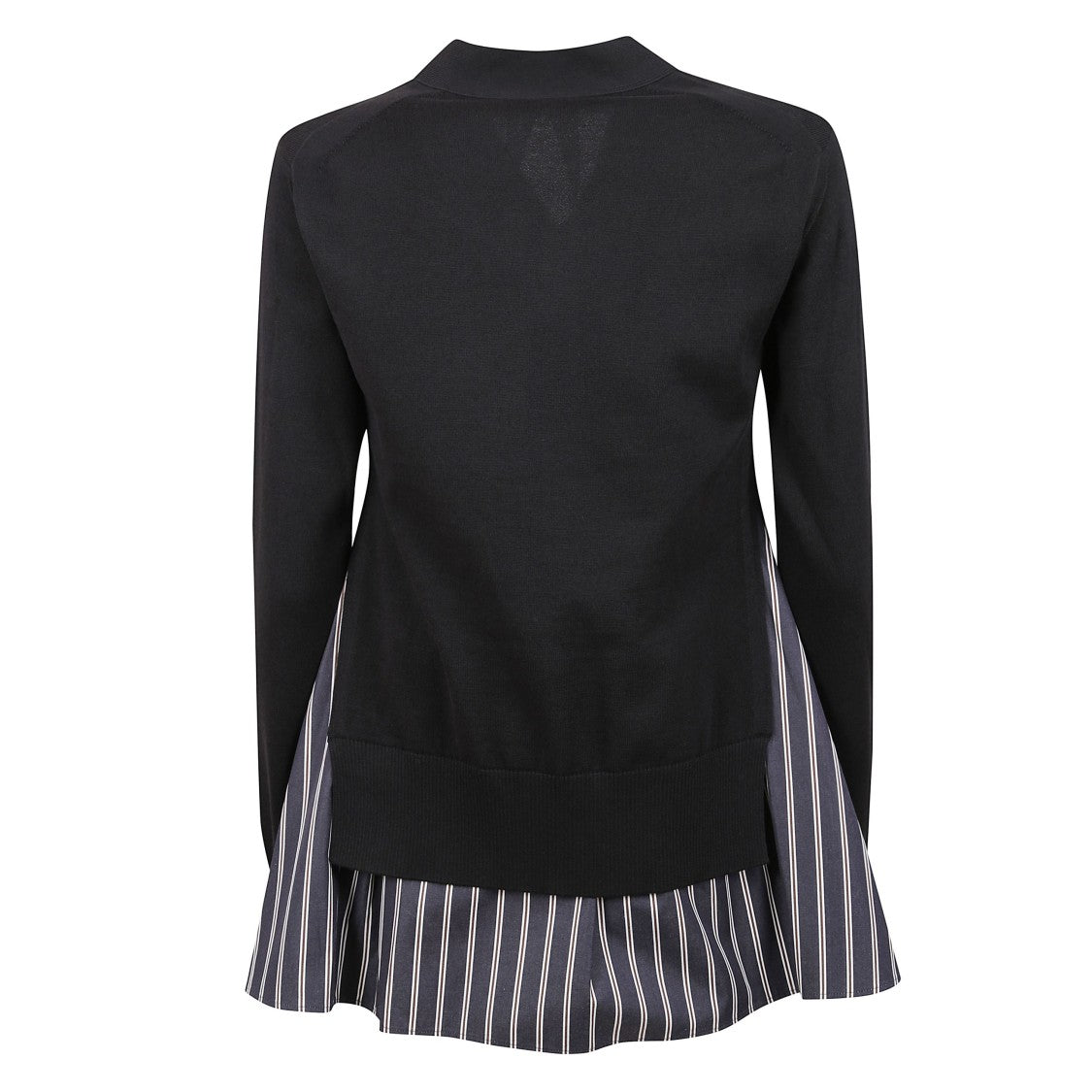 Sacai Knit Wool Cardigan With Striped Hem Insert