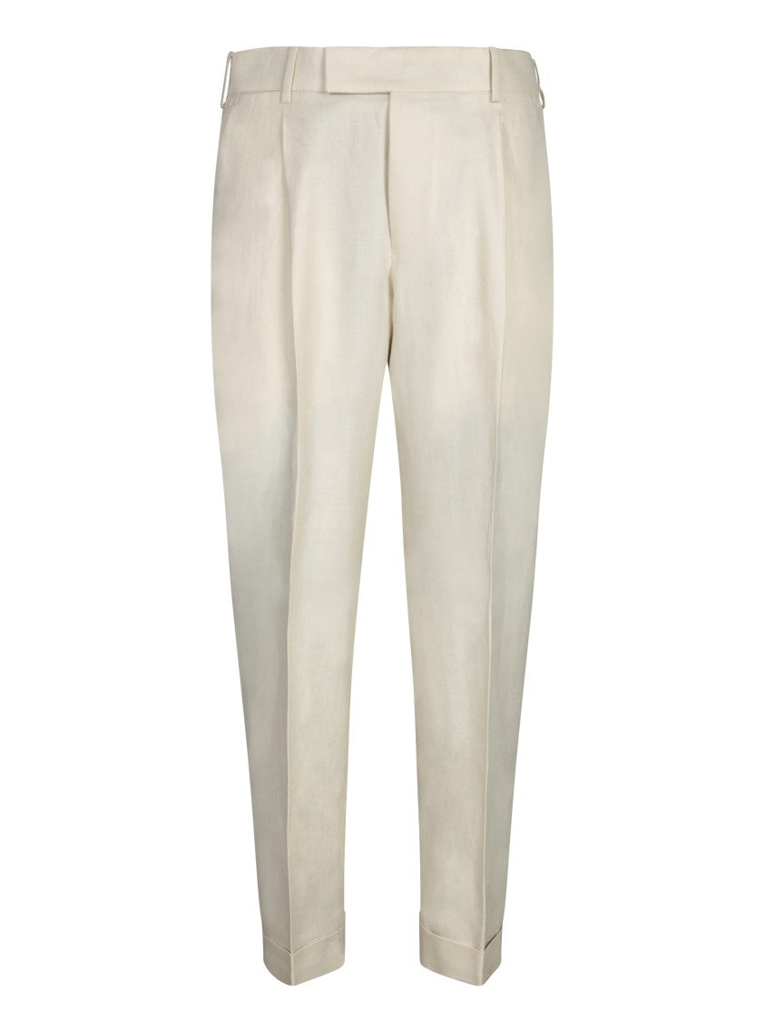 Pt Torino Cotton-Linen Blend Trousers With Modern Tailoring
