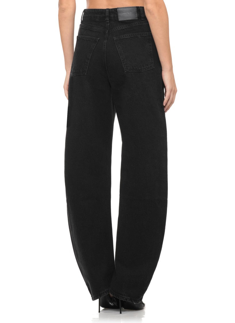 Rotate Black Cotton Wide-Leg Barrel Jeans