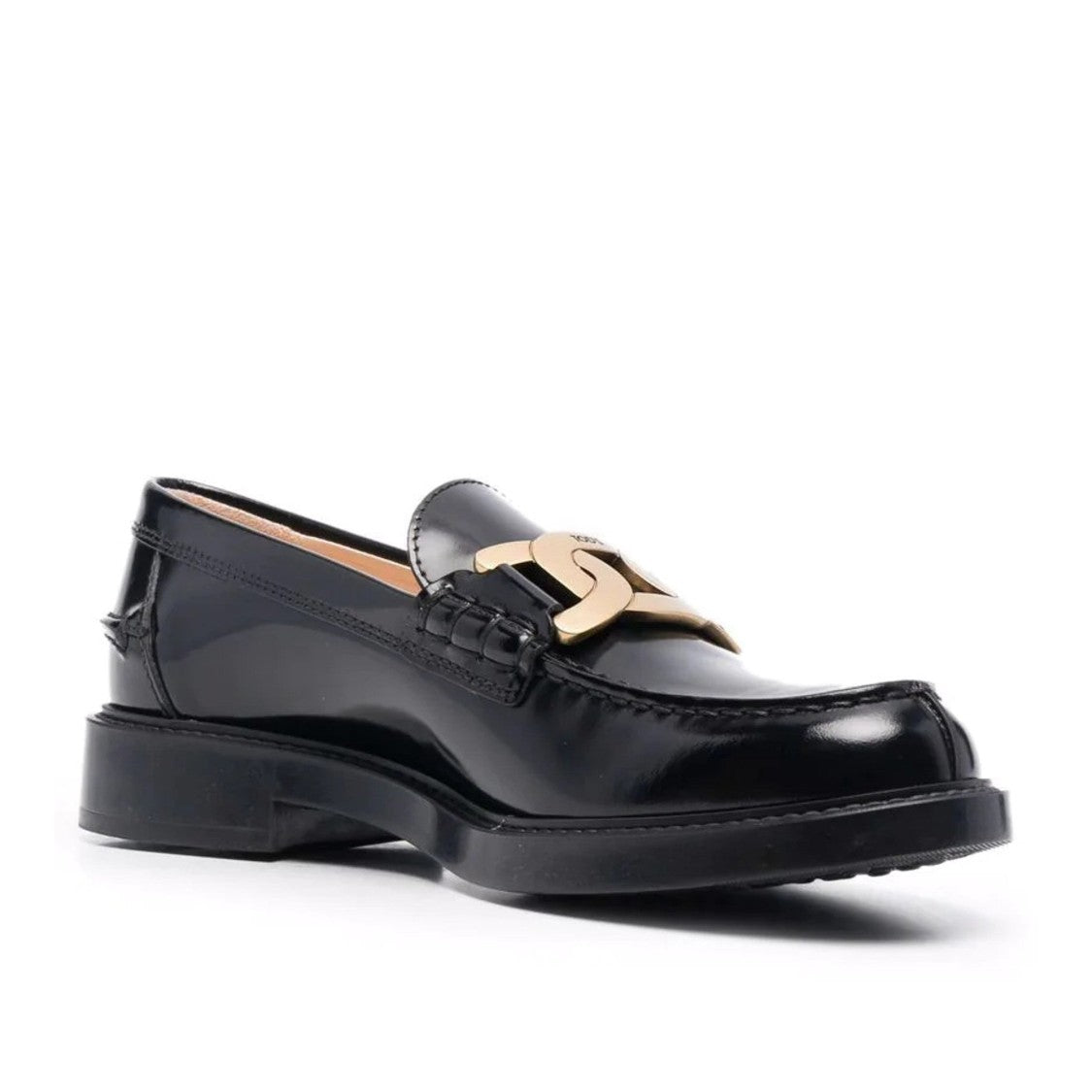 Tod's Gomma Basso 59C Black Gold-Tone Chain Leather Loafers
