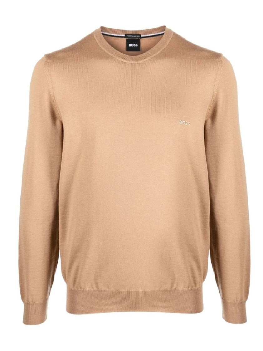 Hugo Boss Brown Finely Knit Sweater With Classic Crew Neckline