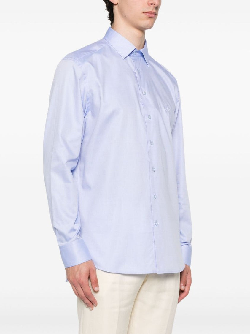 Etro Celeste Cotton Shirt With Classic Design