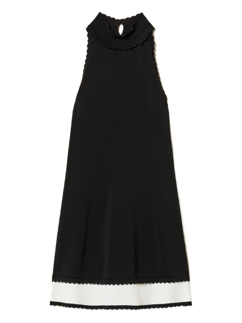 Twin-Set Sleeveless Black Top With High Neckline And Scalloped Edges