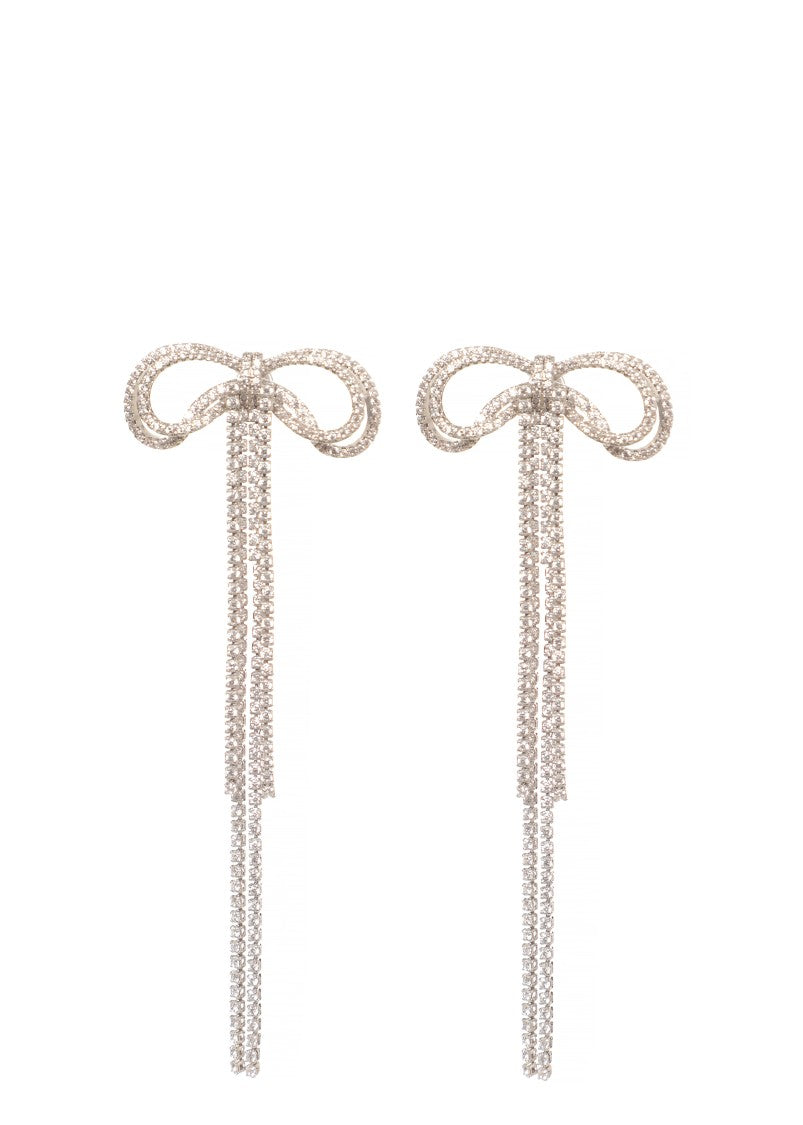 Self-Portrait Double Crystal Bow Earrings With Cascading Design